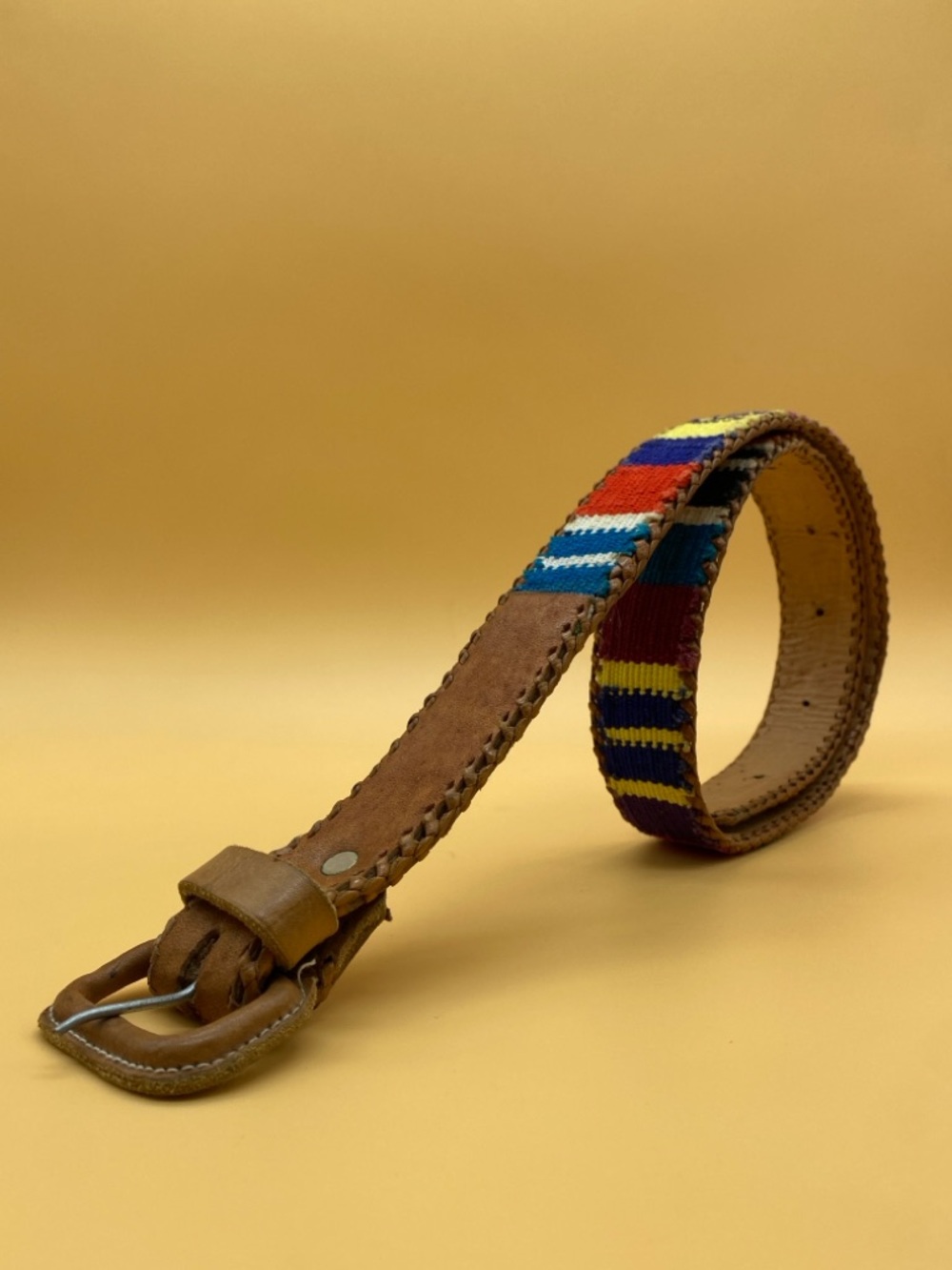 Vintage leather belt colorful embroideries Guatemala - 30